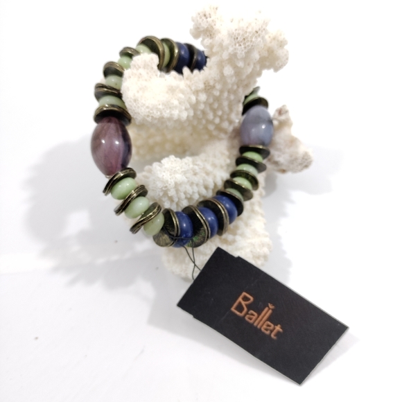 Ballet New Stretch Brass Blue Mint Lavander Beads Bracelet OS - Picture 4 of 6